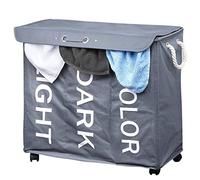 Bakaji Panier à linge sale à 3 compartiments à linge 3 espaces en tissu Oxford pliable avec roues et poignées, dimensions 63 x 35 x 57 cm (gris)