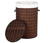 Bakaji Panier à Linge Sale en Bois de Bambou et Tissu, Pliable, Peu encombrant, avec Couvercle et poignées, capacité 70 L, Dimensions 38 x 60 cm (Marron)