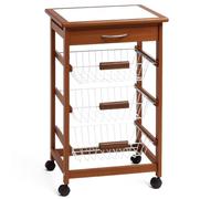 BAKAJI Panier Cuisine en Bois 3 Paniers Acier et étagère 12 Carrelage en céramique Porte-Fruits Porte-Pain