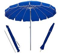 BAKAJI Parasol coupe-vent de plage jardin de 220 cm de diamètre avec poteau en aluminium 32 mm, structure à 16 lattes en fibre de verre et revêtement en tissu polyester 200 g anti-UV, bleu, Grande