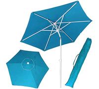 BAKAJI Parasol de plage de jardin avec poteau en acier pliable, revêtement en tissu anti-UV, diamètre 210 cm, avec bandoulière étui, bleu ciel, Ø 210 cm