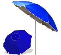 BAKAJI Parasol en Aluminium de Plage de mer ou de Piscine, diamètre 200 cm avec Articulation Coupe-Vent et Sac en PVC pour Le Transport, Poteau 32 mm, Nouvelle Couleur Bleue Couleur Unie