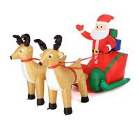 BAKAJI Père Noël gonflable sur luge avec 2 rennes, décoration de Noël auto-gonflable, longueur 240 cm avec kit de fixation pour extérieur, éclairage LED avec protection IP44, décoration de Noël
