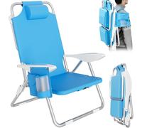BAKAJI Plage Pliante Portable, Chaise Longue de Plage, Pliable, Structure en Aluminium, Tubulaire, avec Poche Porte-Objets, Sac Thermique intégré et Bretelles Sac à Dos (Bleu)