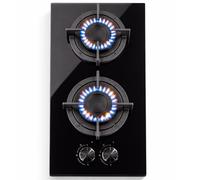 BAKAJI Plateau de cuisson en verre céramique avec plaques en fonte encastrées avec 2 feux, peu encombrant et ergonomique, boutons de contrôle à cavalier et brûleurs à gaz, cuisinières lavables faciles