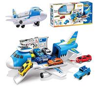 BAKAJI Playset Avion Garage Jouet Enfants Avion Ouvrable avec 2 Voitures Piste Atterrissage Hélicoptère Toboggan et Hayon Arrière Ouvrable Soigné dans Tous Les détails