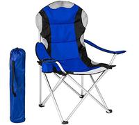 BAKAJI Pliant Camping Chaise Rembourrée avec Sac Camping Mer Chaise Plage De Pêche en Plein Air en Acier Et Polyester avec Porte Compartiment Boissons et Smartphone (Bleu)