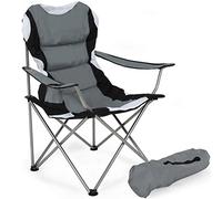 BAKAJI Pliant Camping Chaise Rembourrée avec Sac Camping Mer Chaise Plage De Pêche en Plein Air en Acier Et Polyester avec Porte Compartiment Boissons et Smartphone (Gris)