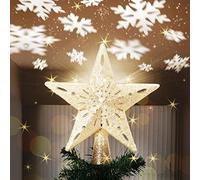 Bakaji Pointe en Forme d'étoile Lumineuse avec Jeu lumières Flocon de Neige à Reflets sur Plafond, Hauteur 26 cm, décoration Pointe Sapin de Noël, décorations de Noël avec Paillettes (doré)
