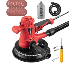 Bakaji Ponceuse murale de plafond pliable ponceuse girafe plaque de plâtre aspiration automatique avec lumière LED, tige télescopique et 6 disques abrasifs (manuel avec sac 1280W)