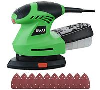 Bakaji Ponceuse souris orbitale de précision Puissance 200 W 12 000 tr/min Aspirateur intégré et bac de collecte de poussière Base ruban rotatif 360 degrés avec 10 feuilles abrasives incluses