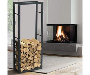 BAKAJI Porte-Bois Vertical Support étagère rectangulaire en métal Porte Bois d'intérieur extérieur Bois Maison Jardin pour cheminée cheminée cheminée poêle Design Moderne (150 x 25 x 60 cm)