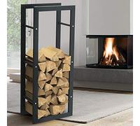 Bakaji Porte-bûches vertical support étagère rectangulaire en métal, pour intérieur et extérieur, bois, maison, jardin, cheminée, cheminée, poêle design moderne (100 x 25 x 40 cm)