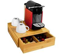 BAKAJI Porte Capsules de Café Nespresso Dolce Gusto Lavazza Boîtee Rangement à Tiroirs Pour Capsules de Thé et Café en Bambou 31 x 30,5 x 9,5 cm