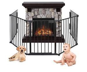Bakaji Porte de protection de cheminée pour chiens et enfants, barrière de clôture de séparation avec porte et fermeture à poignée, anti-enfant, longueur 3 m en acier, structure pliable