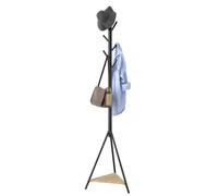 BAKAJI Porte-manteau de sol noir gain de place, modèle Berlin, porte-manteau de sol avec 6 crochets et 1 étagères pour entrée, support de vêtements pour manteaux, chapeaux, sacs