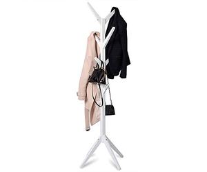 BAKAJI Porte-manteau design à pied en bois de pin avec 8 crochets suspendus vêtements et base 4 pieds, dimensions 58 x 58 x 175 cm (blanc)
