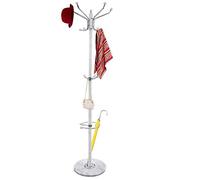 BAKAJI Porte-manteau design à pied en métal avec 16 crochets crochets porte-parapluies et base en marbre, dimensions 37 x 37 x 176 cm (blanc)