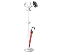 BAKAJI Porte-manteau design à pied en métal avec 16 crochets crochets porte-parapluies et base en marbre, dimensions 37 x 37 x 175 cm (blanc)