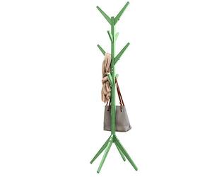 BAKAJI Porte-manteau design de sol en bois de pin avec 8 crochets suspendus vêtements et base à 4 pieds, design moderne, couleur verte, dimensions 175 x 58 cm