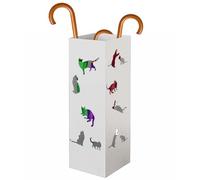 BAKAJI Porte-parapluie d'entrée en métal 15,5 x 15,5 x 49 cm, forme carrée, design chats, porte parapluie décoratif élégant et peu encombrant, idéal pour organiser des parapluies (blanc)