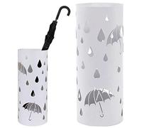 Bakaji Porte-parapluies Design en Fer Forme Ronde Couleur Blanc avec Trous décoratifs en Forme de parapluies et de Gouttes bac Anti-égouttement et Crochets pour Suspendre Les parapluies pliants