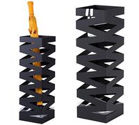 BAKAJI Porte-parapluies Stand en fer Design BAK4B Forme carrée avec décoration à incrustations, bac anti-goutte et crochets pour parapluies pliables Dimensions 49 x 15,5 cm (noir)