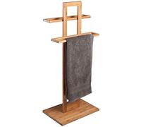 BAKAJI Porte-Serviettes de Sol en Bois de Bambou, Porte-Serviettes de Bain, Base rectangulaire, Couleur Bambou Naturel (37 x 25 x 85 cm)