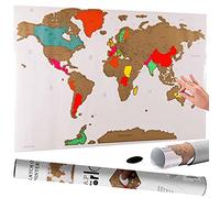 BAKAJI Poster Carte du monde à Gratter Carte du Monde Scratch Off Taille 82,5 x 59,4 cm Mural Design Moderne Étui Cylindre et Lime Idée Cadeau (Blanc)