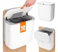 BAKAJI Poubelle de cuisine à suspendre, poubelle peu encombrante, double ouverture, seau pliable pour ordures et collecte différenciée (10 litres)