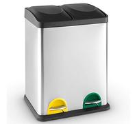 Bakaji Poubelle Tri Sélectif Capacité 30 Litres en acier inoxydable et plastique 2 espaces