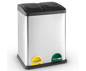 Bakaji Poubelle Tri Sélectif Capacité 30 Litres en acier inoxydable et plastique 2 espaces
