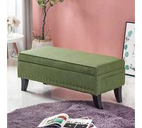 BAKAJI Pouf Coffre de Rangement pour Chambre à Coucher, revêtement en Tissu rectangulaire, Doux, Grand canapé, de Rangement ouvrable, Structure en Bois, Grande capacité 80 x 45 cm (Vert)