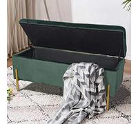 BAKAJI Pouf Coffre de Rangement Repose-Pieds pour Chambre à Coucher, Banc avec Structure en Bois, revêtement en Tissu Velours, siège ouvrable rembourré 105 x 44 x 44 cm Pieds dorés (Vert)