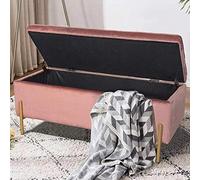BAKAJI Pouf Coffre de Rangement Repose-Pieds pour Chambre à Coucher, Banc avec Structure en Bois, revêtement en Tissu Velours et siège ouvrable rembourré Pieds dorés (Rose)