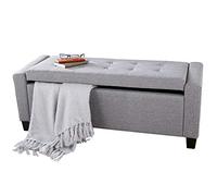 BAKAJI Pouf Coffre Repose-Pieds pour Chambre à Coucher, Banc Tabouret avec Structure en Bois, revêtement en Tissu, Assise ouvrable rembourrée, Dimensions : 110 x 40 x 40 cm Gris Clair (ral 7035)