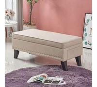 BAKAJI Pouf de Coffre pour Chambre à Coucher avec Housse en Tissu rectangulaire Doux et Grand canapé de Rangement ouvrable, Structure en Bois, Grande capacité 80 x 45 cm (Beige)