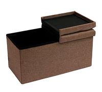 BAKAJI Pouf de rangement avec revêtement en lin, repose-pieds avec structure en bois, assise rembourrée et confortable, polyvalente, idéale pour chambre à coucher, entrée, design moderne (marron)