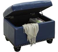 BAKAJI Pouf de Rangement rectangulaire avec Compartiment intérieur, Coffre de Rangement avec Assise rembourrée, Tabouret Structure en Bois, mobilier pour Salon, Chambre (Bleu Simili Cuir)