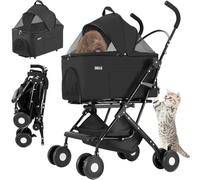 BAKAJI Poussette pour animaux domestiques 2 en 1 charge maximale 40 kg pliable et peu encombrant, capsule amovible, poussette pour chiens et chats avec transport amovible et panier de rangement (Noir)