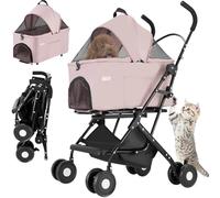 BAKAJI Poussette pour animaux domestiques 2 en 1 charge maximale 40 kg pliable et peu encombrant, capsule amovible, poussette pour chiens et chats avec transport amovible et panier de rangement (rose)