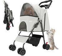 BAKAJI Poussette pour animaux domestiques, charge maximale 30 kg, poussette pour chiens et chats, pliable et gain de place, avec panier de rangement et roues verrouillables, capote de protection