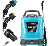 BAKAJI Pulvérisateur à batterie de jardin avec accessoires, nébuliseur à pression 5,5 bar avec bandoulière anti-fatigue, pompe ultra légère, irrigation et soin des plantes, eau et pesticide (10
