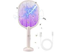 BAKAJI Raquette de Moustique électrique avec Base Rechargeable, Dispositif insecticide Anti-Insectes, Mouches, Recharge USB, Structure ABS Blanche, Batteries de 4 V - 1500 mAh, Circuit Double Vitesse