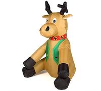 BAKAJI Renne de Noël gonflable assise, auto-gonflante, hauteur de 120 cm avec éclairage à LED et kit de fixation pour extérieur, protection IP44, décoration de Noël