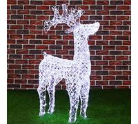 BAKAJI Renne de Noël Lumineuse 3D en Perles Cristaux Acryliques Réfléchissants 200 Lumières LED Blanc Froid Rennes Lumineuses de Jardin Décoration de Noël Hauteur 90 cm