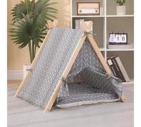 BAKAJI Rideau pour Animaux domestiques, Niche pour Chiens et Chats avec Cadre en Bois résistant et Couverture en Toile Respirante, Maison Confortable et Facile à Installer, idéal pour l'intérieur et