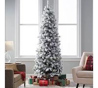 BAKAJI Sapin de Noël enneigé super épais base en fer pliable, très haute qualité, effet réaliste avec neige, branches avec ouverture à parapluie (210 cm)