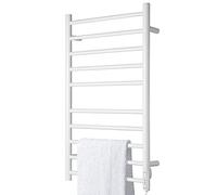 BAKAJI Sèche-serviettes, radiateur électrique 120 W pour salle de bain, mural, sèche-linge, porte-serviettes avec 10 éléments chauffants, en métal au carbone, fonction minuteur 2/4 heures, blanc