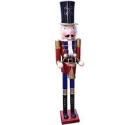 BAKAJI Soldat Casse-Noisette en Bois géant Hauteur 106 cm Peintures Barbe et Cheveux en Peluche Mécanisme Fonctionnel Décorations de Noël